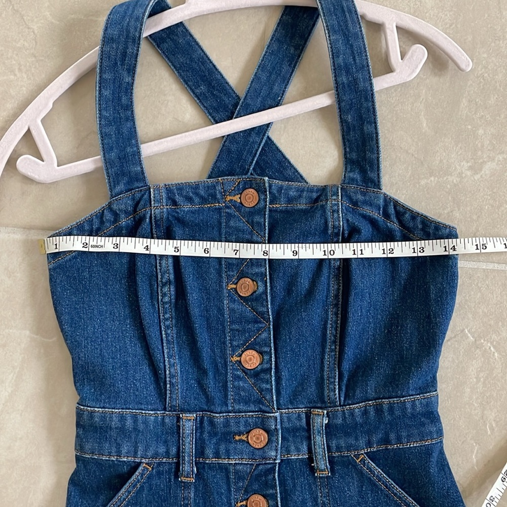 J.Crew Denim Apron Dress in Washed Indigo Button Down Stretch Jean - Picture 2 of 9